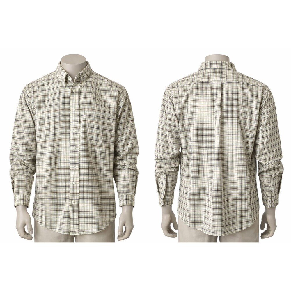 Claybrooke Button-Down Shirt Mens Plaid Wrinkle Free Oxford USA 17 (34/35) Y2K